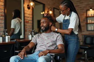 Jeune homme noir avec tresses dans un salon moderne