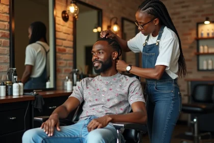 Jeune homme noir avec tresses dans un salon moderne