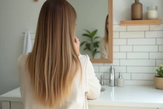 Femme aux cheveux longs fins et raides avec une coupe en dégradé léger pour ajouter du volume sans alourdir