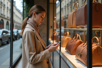 Femme élégante dans une boutique parisienne de luxe
