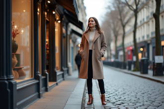 Femme élégante dans une rue parisienne en hiver