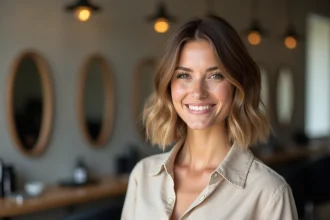 Femme souriante dans un salon de coiffure moderne