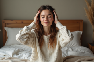 Femme se massant le cuir chevelu dans un cadre cosy