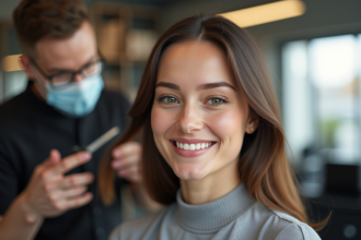 Femme souriante dans un salon de coiffure moderne