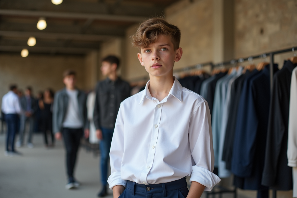 Garçon modèle en backstage lors d