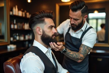 Homme élégant avec barbe dans un salon de barbershop