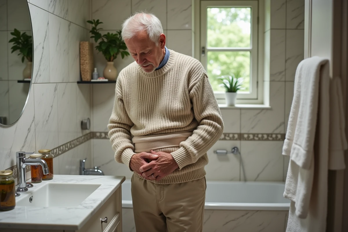 Homme appliquant un enveloppement corporel dans une salle de bain chaleureuse