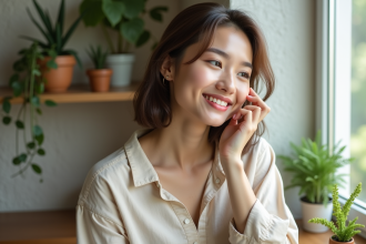 Jeune femme appliquant un serum botanique sur le visage