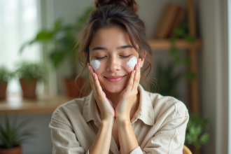 Jeune femme appliquant gel d'aloé vera sur le visage