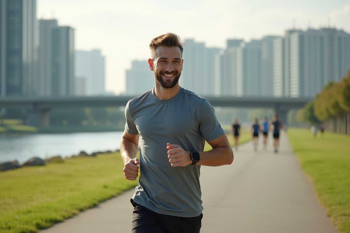 Jeune homme courant le long d