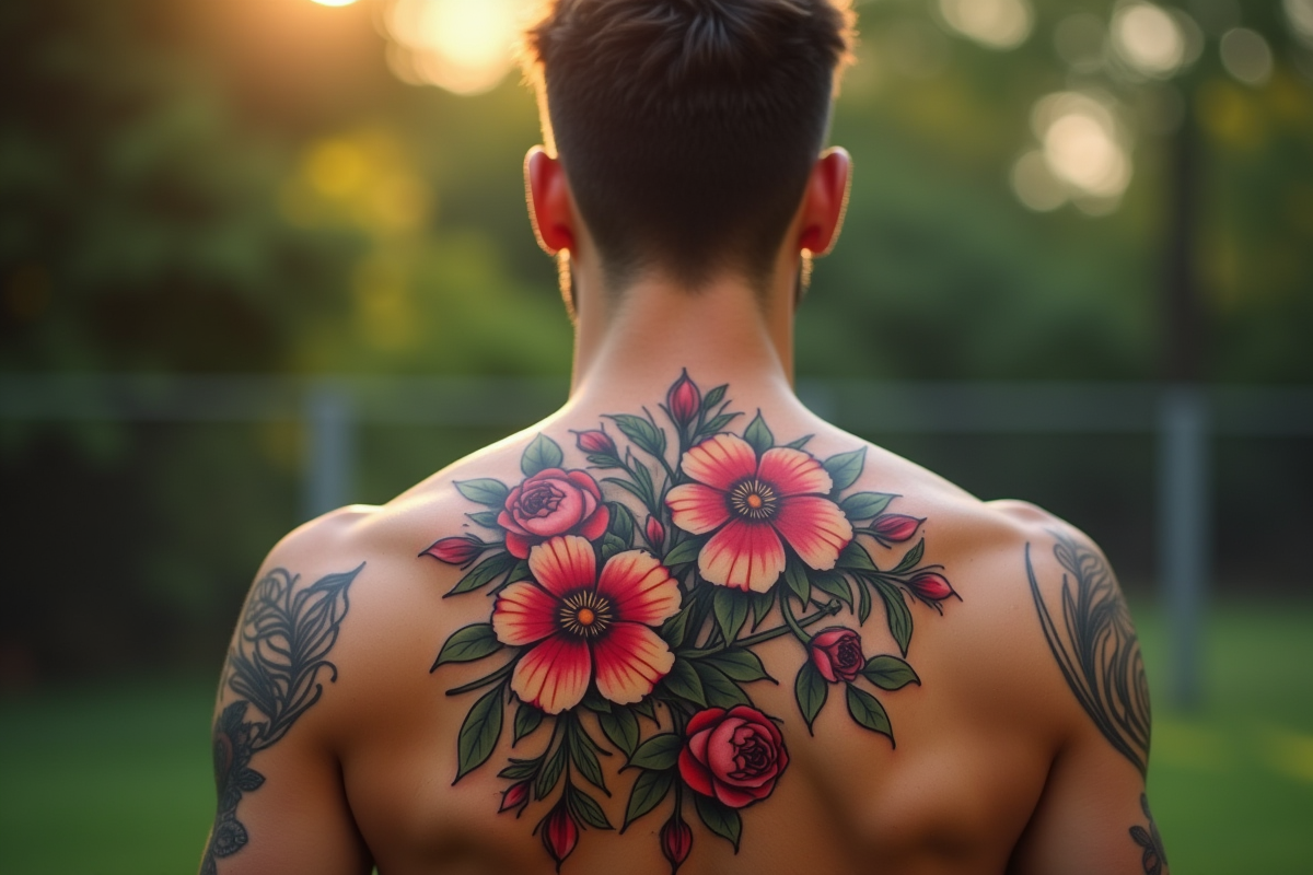 Tatouage de fleur colorée sur l